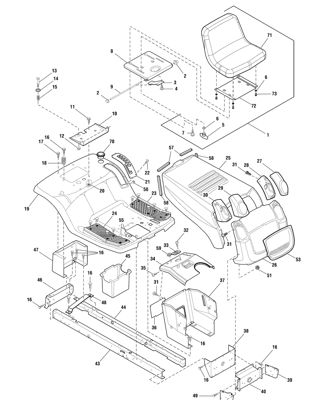 Chassis And Hood Diagram and Parts List for 7800291-312006X78C 2008 Briggs and Stratton Lawn Tractor